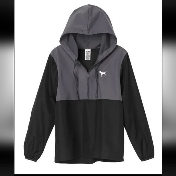 Victoria’s Secret PINK Hooded Quarter-Zip Windbreaker Pullover, Size XS - Picture 1 of 8
